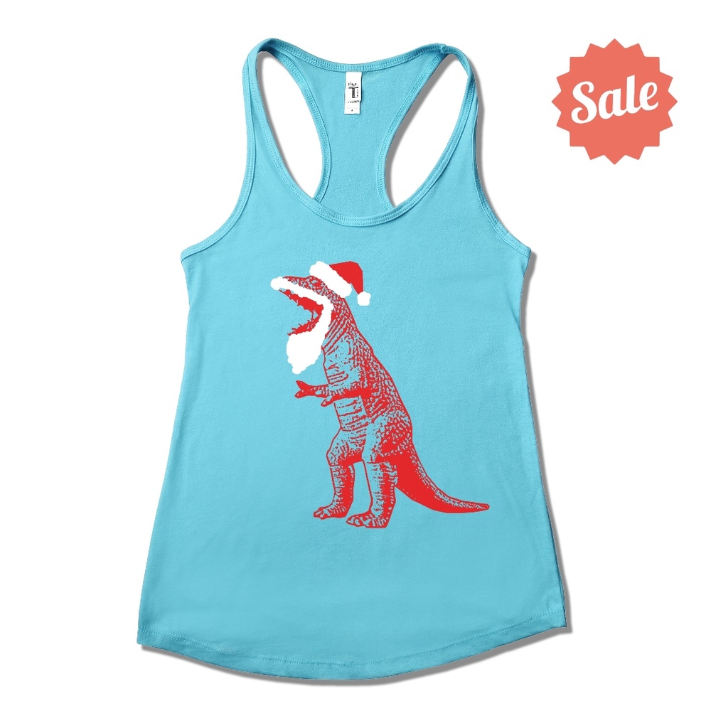 🔥 SALE! Santa T-Rex Racerback Tank Top NWT M, XL